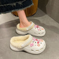 Croc shoes winterfleece-lined women's cotton slippers thick soleeasiest for matchnon-slip student dormitory heattechoutwearcouplecute slippers