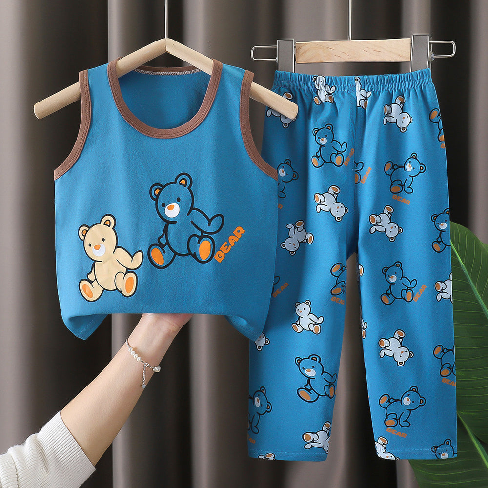 Kids' short-sleeve cotton set: summer t-shirt & pajamas for boys & girls - perfect for home wear and sleepwear