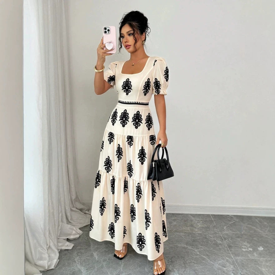 Amazon  european and american cross-border summer new arrivals: casual, versatile, high-quality short-sleeve v-neck dress