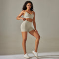 fashion seamless pure color high elastic tight peach back sports intimates yoga clothes three-quarter shortssuit for women