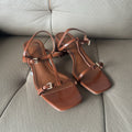 Spanish one-strap buckle 2025 spring new arrival black fashion european and american casual high heel open toe sandals women's shoes square toe