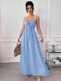 summer new arrival:  cross-border halter neck backless maxi dress - cinched waist, slimming, perfect for beach vacations