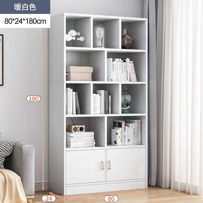 Simple bookshelf floor-to-ceiling against the wall, living room shelf layered storage rack, storage cabinet integrated, simple household bookcase