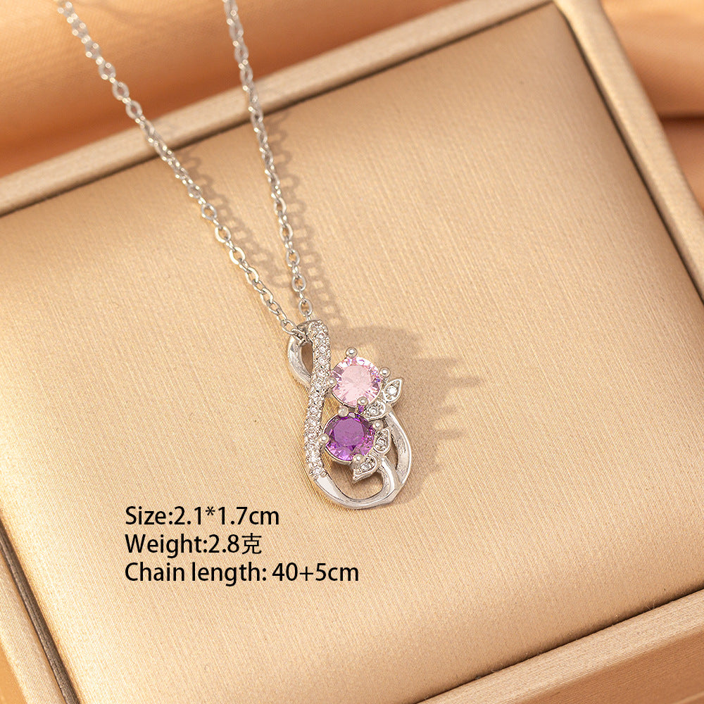 [titanium steel] fashion popular copper inlaid zirconium flower necklace for women niche style accessible luxury new high-end sweater chain jewelry