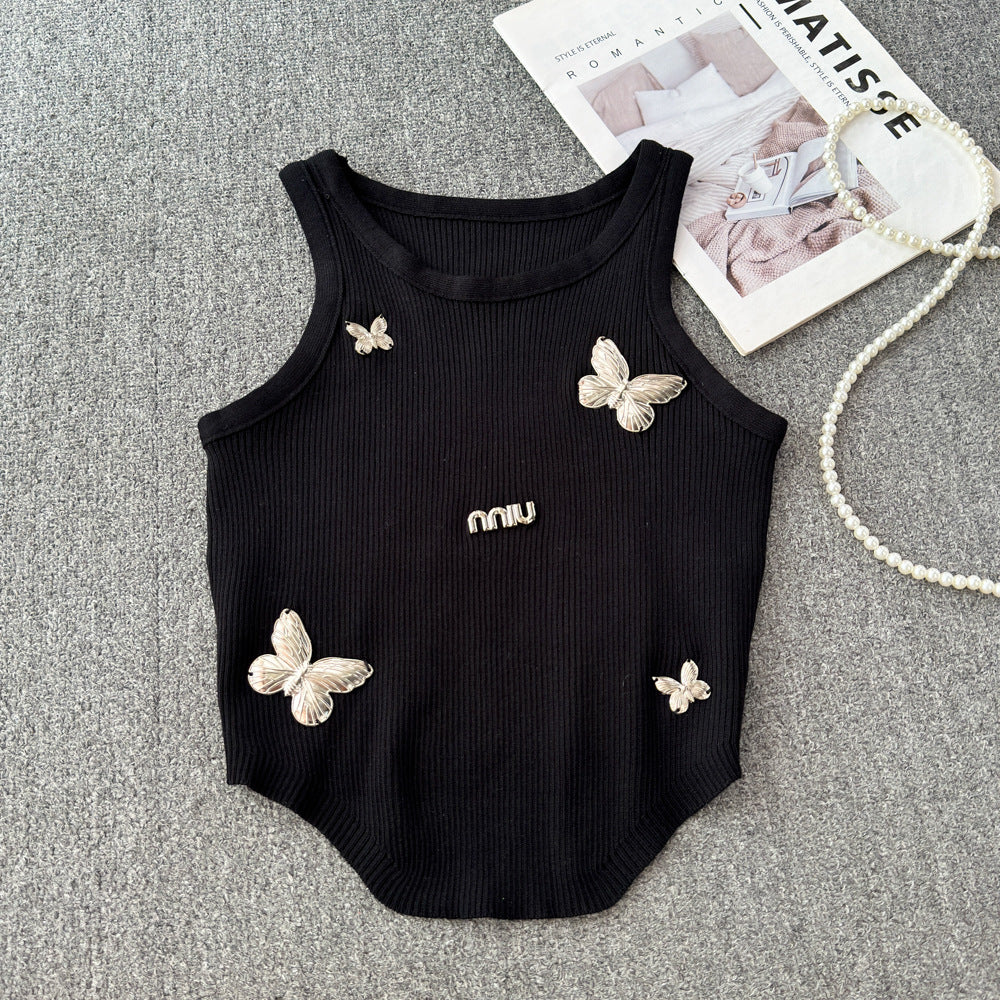 Petitesilmelegant butterfly short sleeveless vest suspender women's summersense of designniche style bottom shirt tops