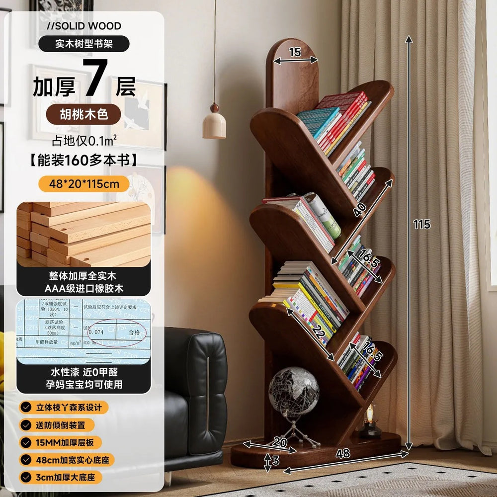 Solid wood bookshelf tree branch floor-standing bookcase storage rack living room wall bedside bedside table replacement bookshelf