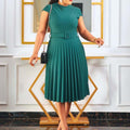 D3116 cross-border e-commerce  summer short-sleeve solid color fashion tie-waist pleated slim-fit european and american style dress