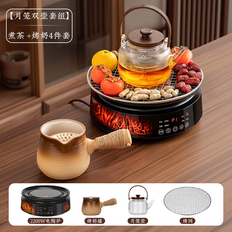Full screen imitation charcoal electric ceramic stove tea making set glass teapot health tea stove indoor tea making equipment