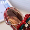 Vancahao kids chunky heel round toe mary jane leather shoes  new girls' cute bow princess shoes
