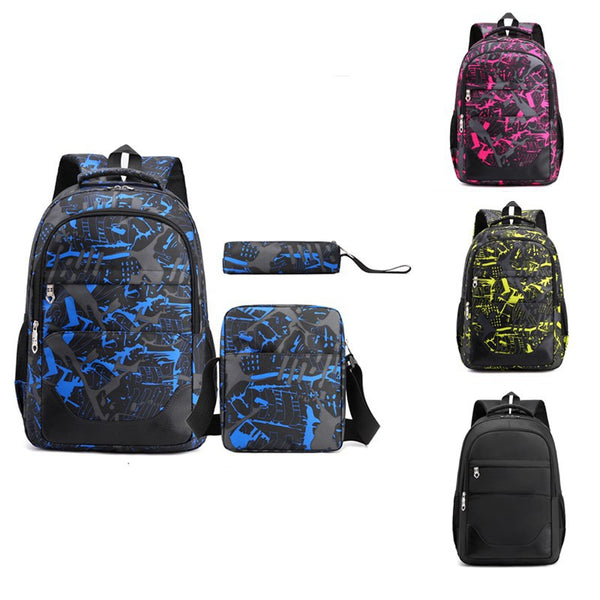 Student schoolbag backpack college style male and female junior high school three-piece set large capacity schoolbag leisure travel bag
