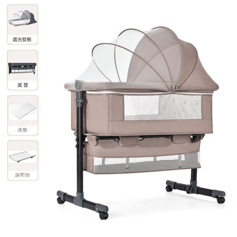 Newborn multifunctional crib convertible to big bed, baby bed, bassinet, foldable, mobile, adjustable height, portable