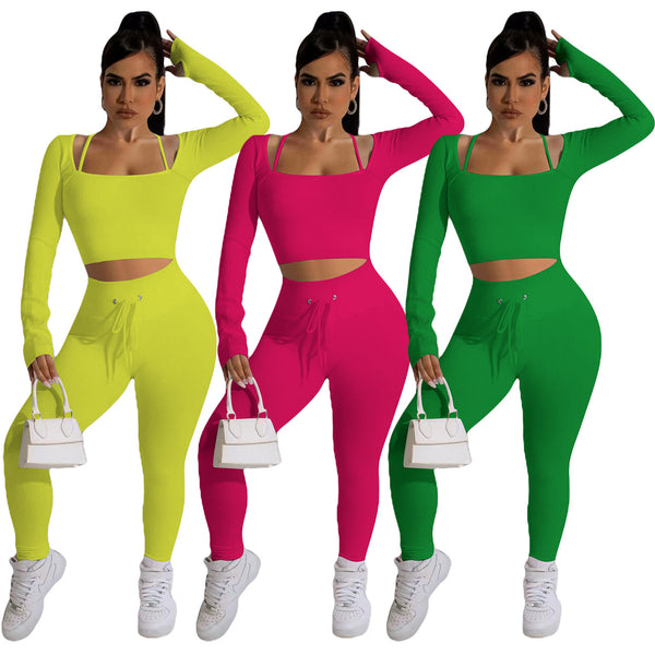 YD8670-D12 European and American women's clothing,  new models, fashionable waist, neck square collar two-piece set,  women's clothing