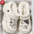 2024 cartoon cotton slippers for girls, new autumn/winter thick-soled, height-increasing, non-slip, two-wear style, fleece-lined warm fuzzy clogs