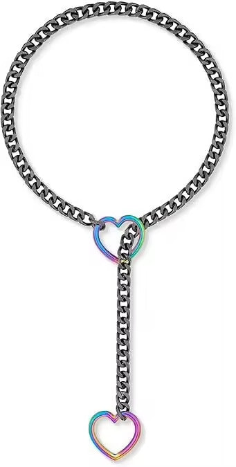Amazon new arrivalcolorful double heart necklace punk cuban adjustable women's clavicle chain necklace necklace wholesale