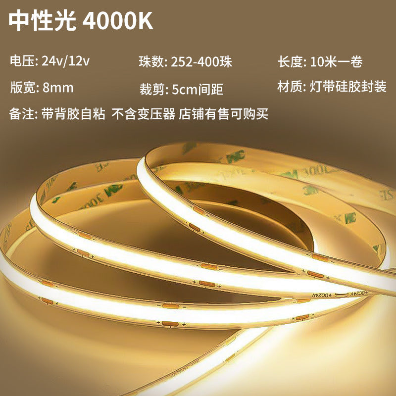 Wholesale cob strip self-adhesive line flexible led low voltage 24V linear lamp high color slide led strip supply