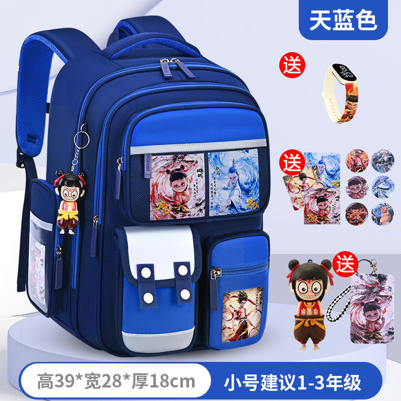 New nezha backpack for elementary school students, grades 1-6, lightweight, spine-protecting, load-reducing, large capacity for boys and girls
