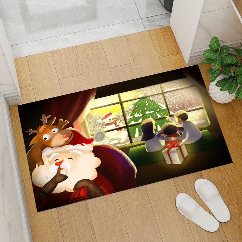 Red christmas floor mat - santa claus & christmas tree coral fleece entrance mat for home & bar
