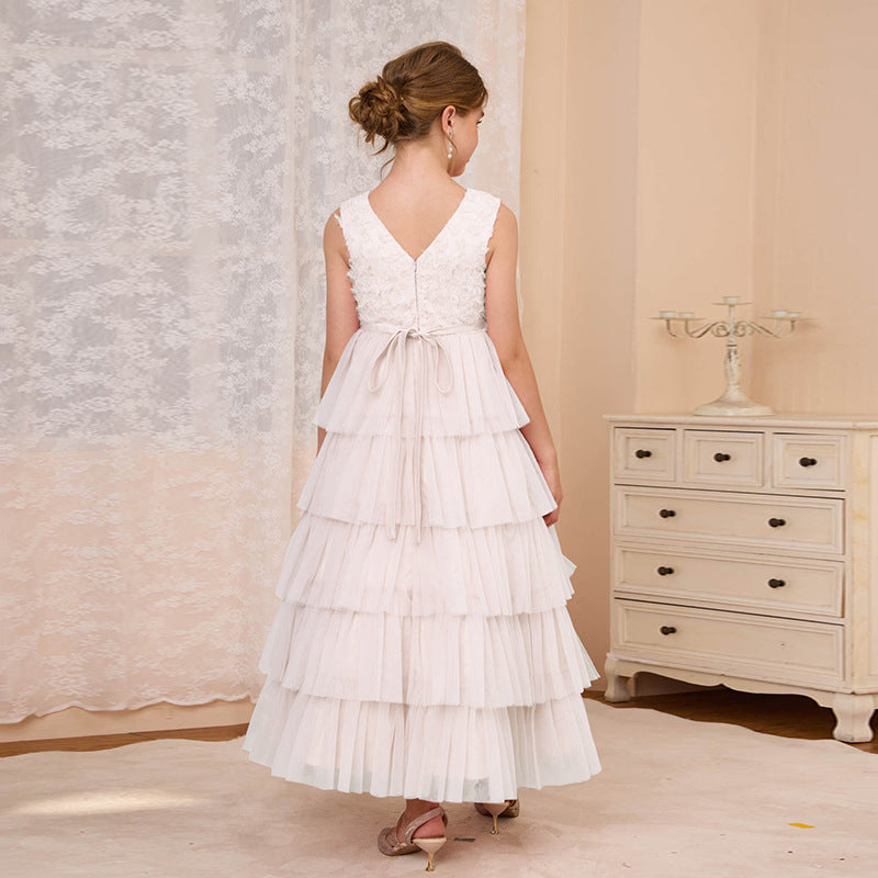 Custom girls' formal dresses, tiered cake dresses, long vest dresses, cross-border e-commerce, big & tall girls' dresses, french princess dresses