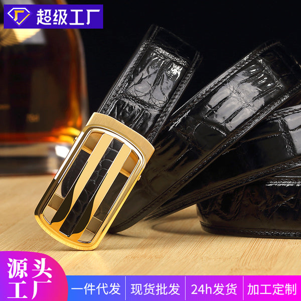 高端真鳄鱼皮皮带男士腰带商务休闲牛皮皮底青年内穿自动扣带正品