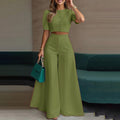 cross-border e-commerce european and american women's apparel: spring new arrivals - fashionable and elegant button-down cropped top and flare pant set