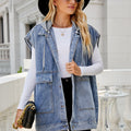 new arrival denim vest waistcoat women's fashiontrendy denim sleeveless vest hooded detachable