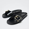 Spain 2025 spring/summer new women's one-strap sandals & slippers - versatile leather buckle detail, casual low heel, flat women's shoes