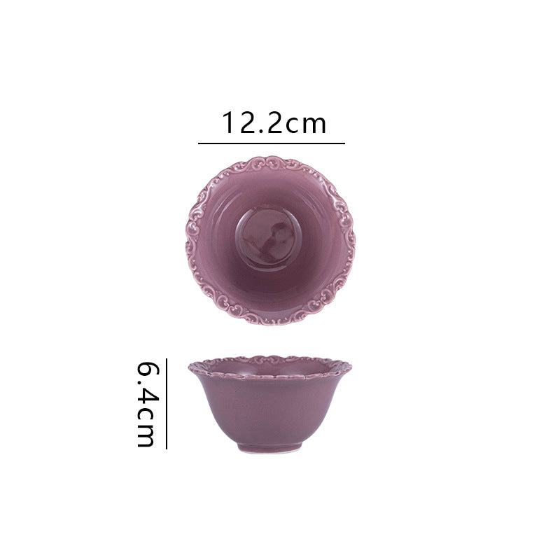 Nordic embossed ceramic western food dessert snack bowl - stylish, high-value rice bowl for home use - minimalist breakfast bowl
