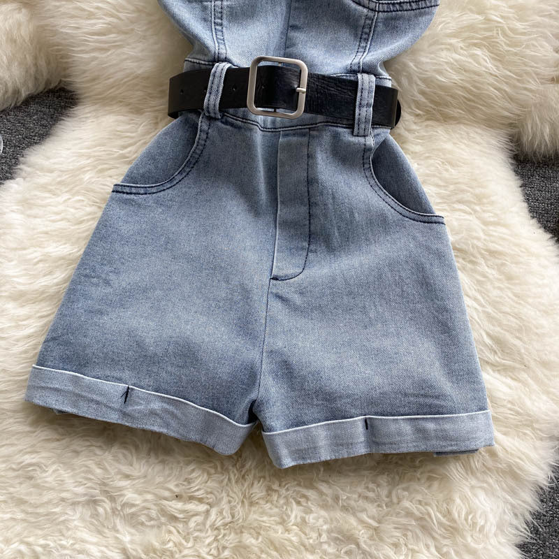Tube topworkwear jumpsuit women's new arrivalhigh waistslimming look wide leg shortspetitescasual jumpsuit hot girl pants