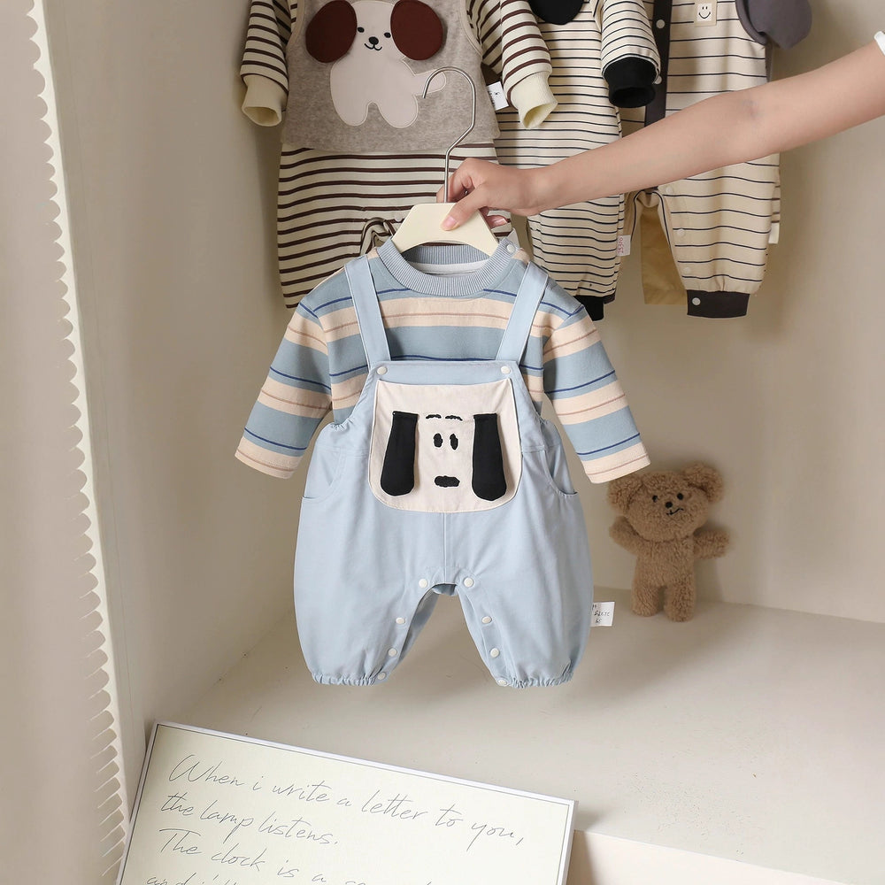 Baby clothes spring/autumn set overalls boy baby clothes toddler spring/autumn long sleeve cartoon puppy outing outfit