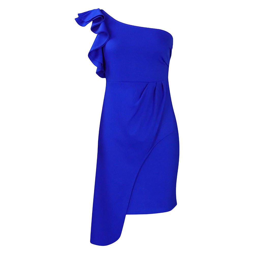 D393 european and american style summer new fashion asymmetrical neck ruffle hem bodycon pencil skirt african dress