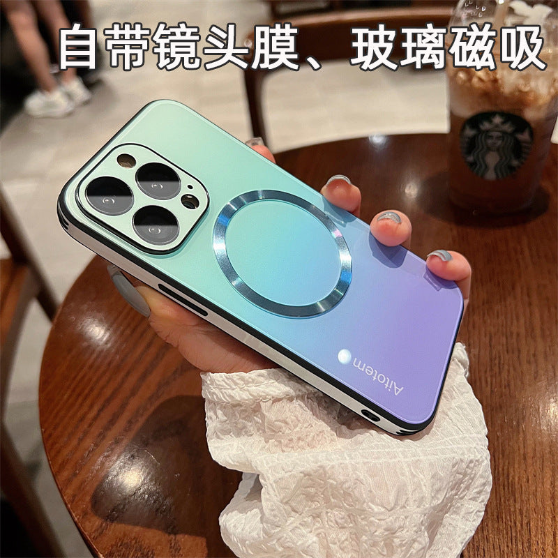 Suitable for iphone16promax gradient glass magnetic mate70 mobile phone case apple 15 lens film all-inclusive