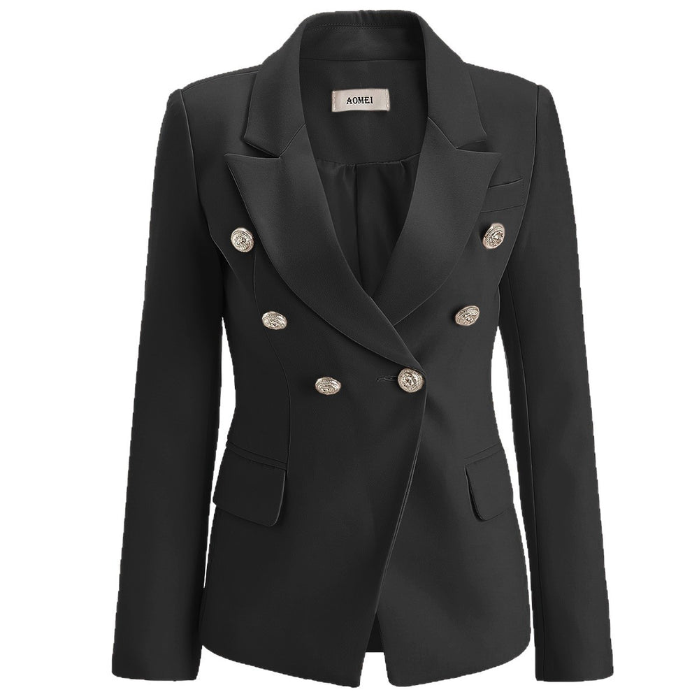 European and american double-breasted blazer - metal button, slim fit, slimming, professional commute, fashionable blazer