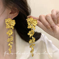 Vintage floral tassel earrings - new spring collection, lightweight luxury, high-end studs, unique statement earrings, elegant dangle earrings