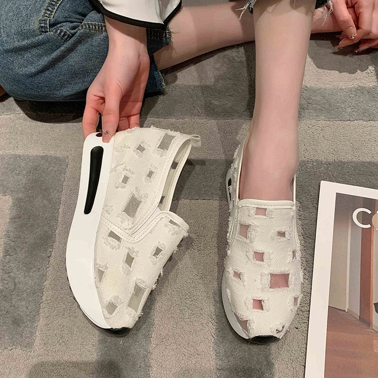 women's fashion flat heel hidden wedge mesh breathable casual flats - supports cross-border platforms and dropshipping