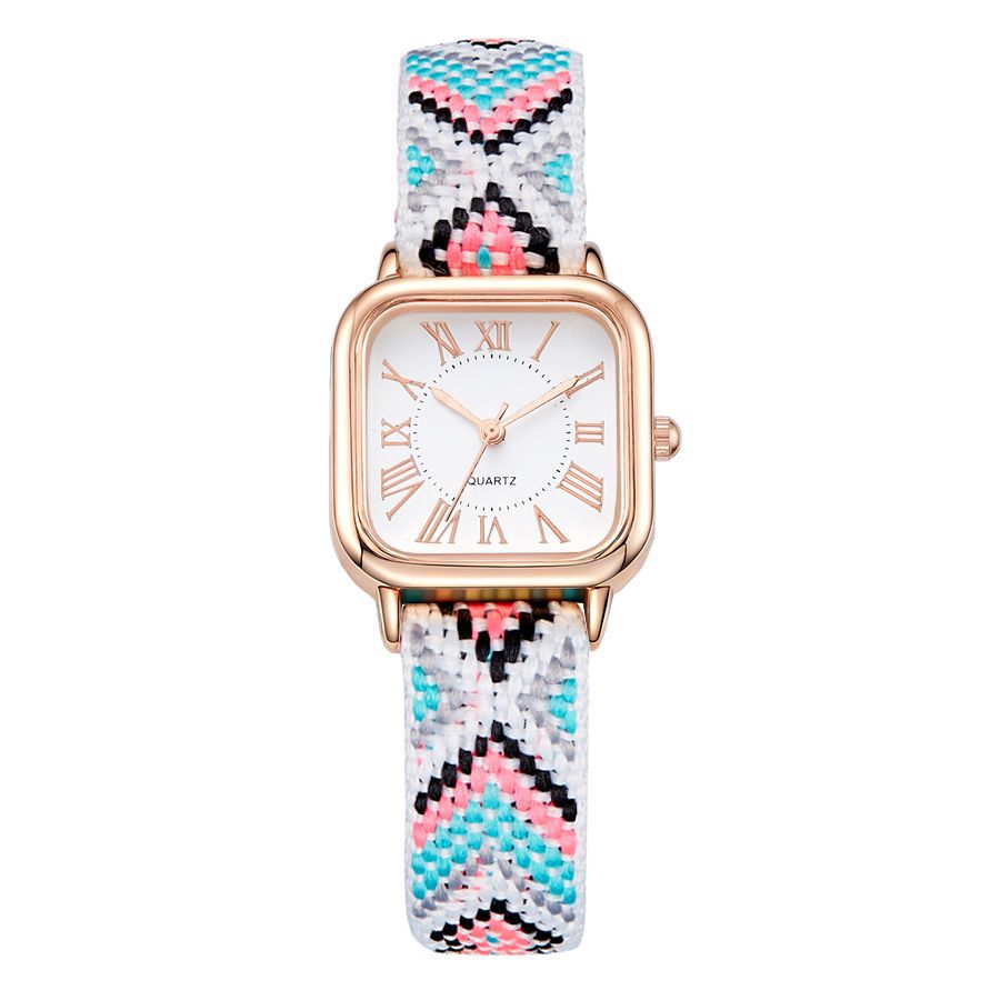 Dopamine color women's small square watch casualretro ethnic style braided rope watch women's watch quartz watch wholesale