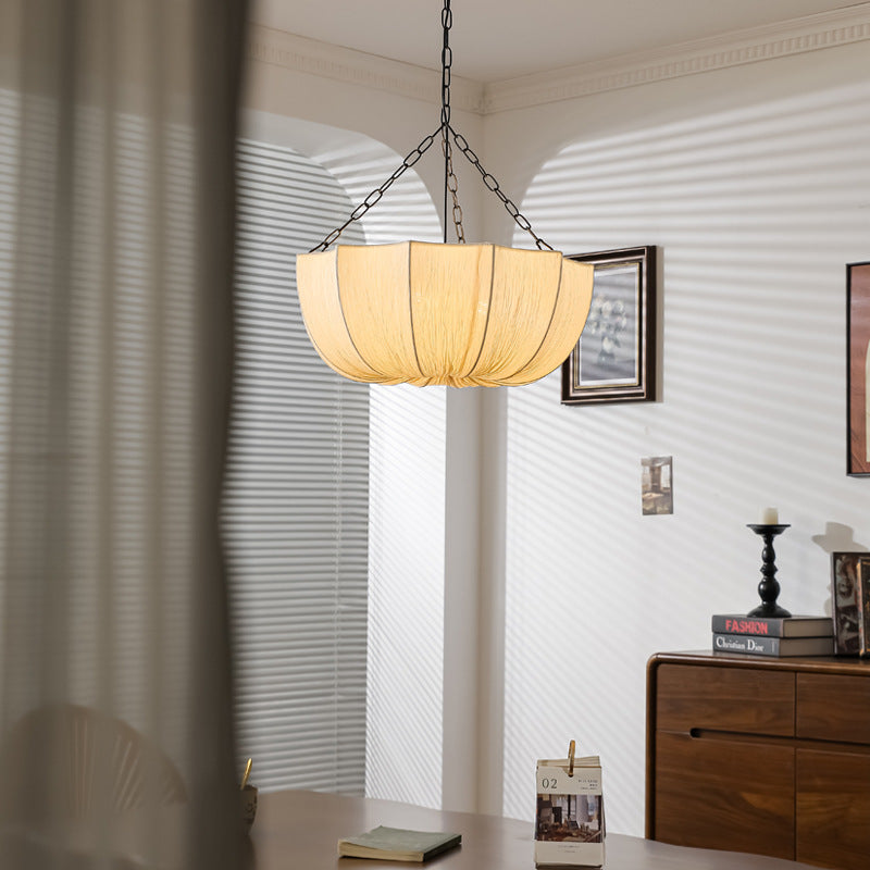 American medieval wabi-sabi wind solid wood ceiling bedroom light Japanese retro fabric dining room chandelier minimalist living room light