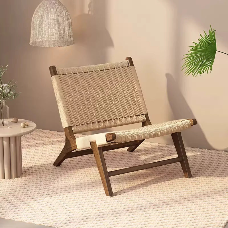Scandinavian solid wood rope lounge chair single sofa chair b&b hotel lazy chair balcony casual saddle chair reading chair