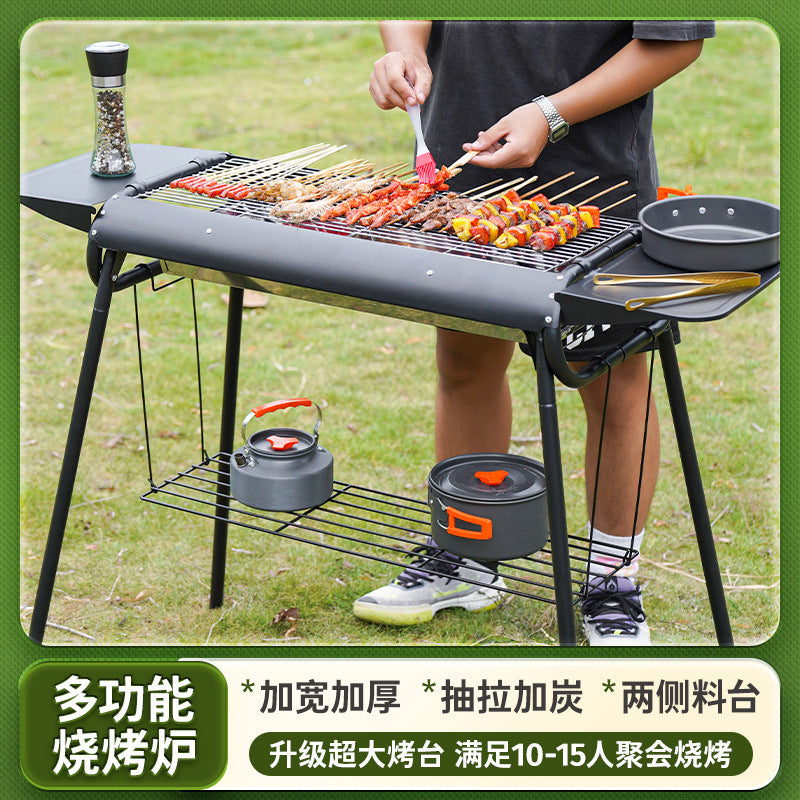 Outdoor bbq grill foldable smokeless bbq grill for homelargethickened bbq portable stainless steel mesh carbon grill