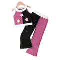 Girls' summer outfit: pink & black color block floral tank top and flare pants - cute & casual two-piece set for kids