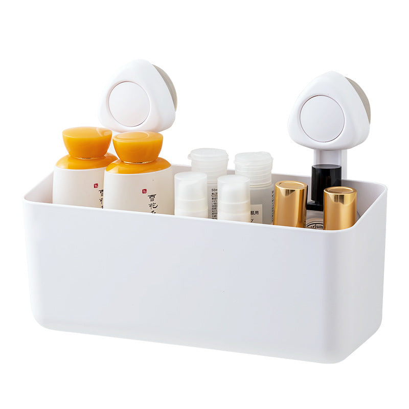 Household bathroom storage box Rectangle plastic suction cup Bathroom rack No punching suction cup wall-mounted storage box