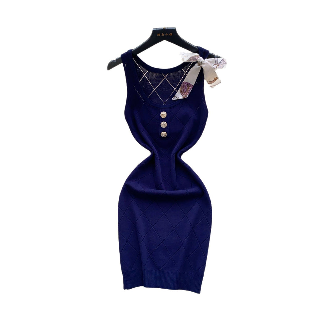 K-style u-neck sleeveless knittingeasiest for matchelegantdress women's summer lazy feeling silmslimming lookwork clothing a-line skirt