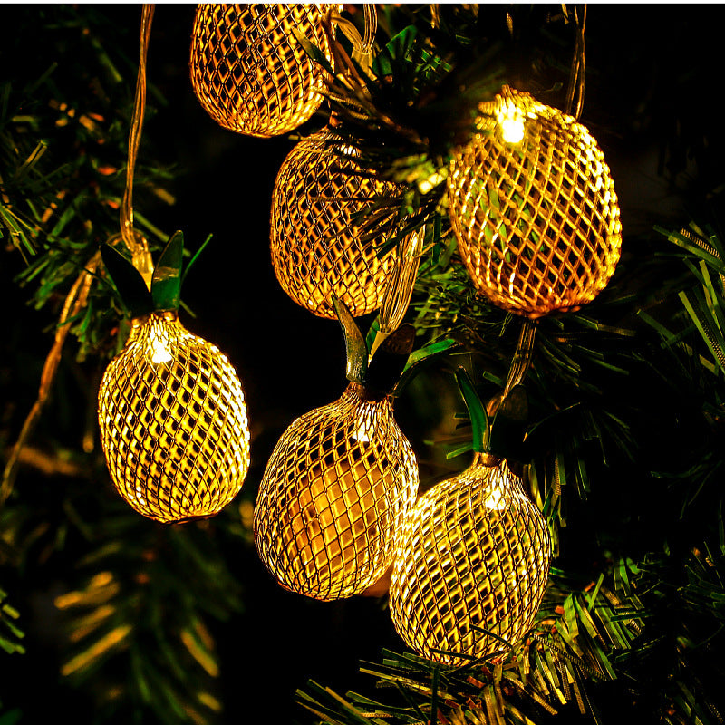 Cross-border new led lights ins wind battery box wrought iron pineapple light string Christmas fruit decoration string light