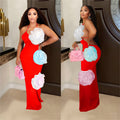 C7048 cross-border   independent station fashion women's solid color floral dress long dress new