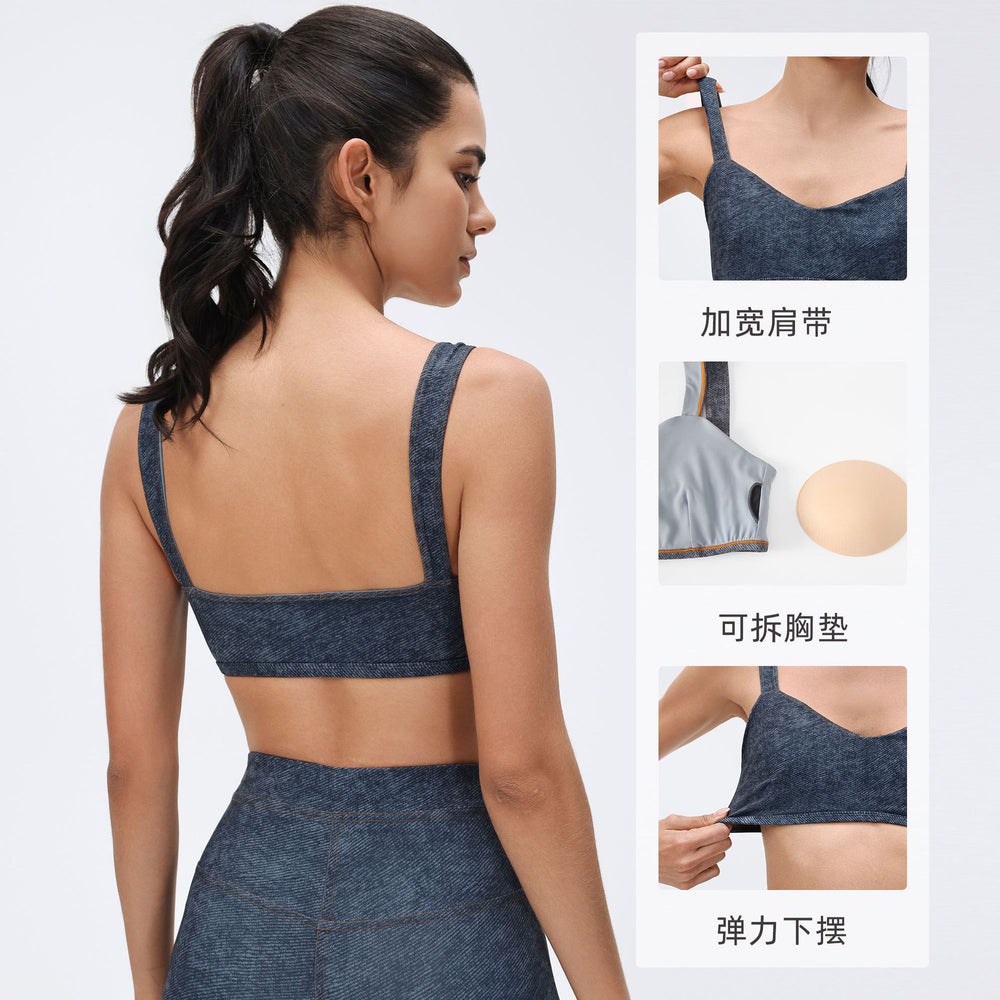 Sling denim style tube top push-up auxiliary breast sports intimates shock-absorbing anti-sagging fitness yoga bra d26063