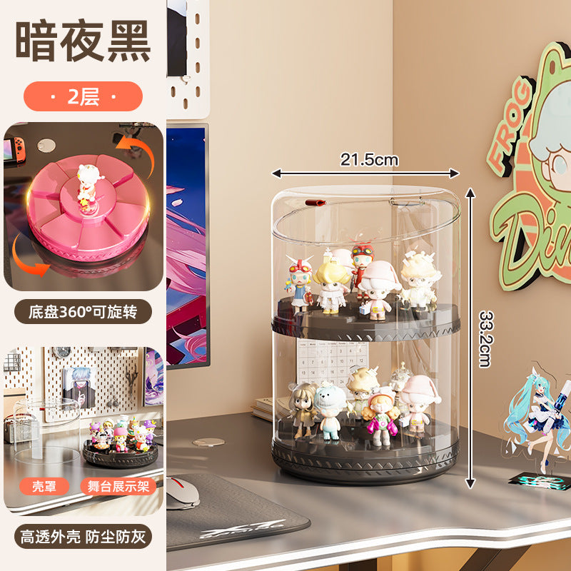 Rotating blind box display box POP MART round transparent storage box dust rack multi-layer display cabinet stack