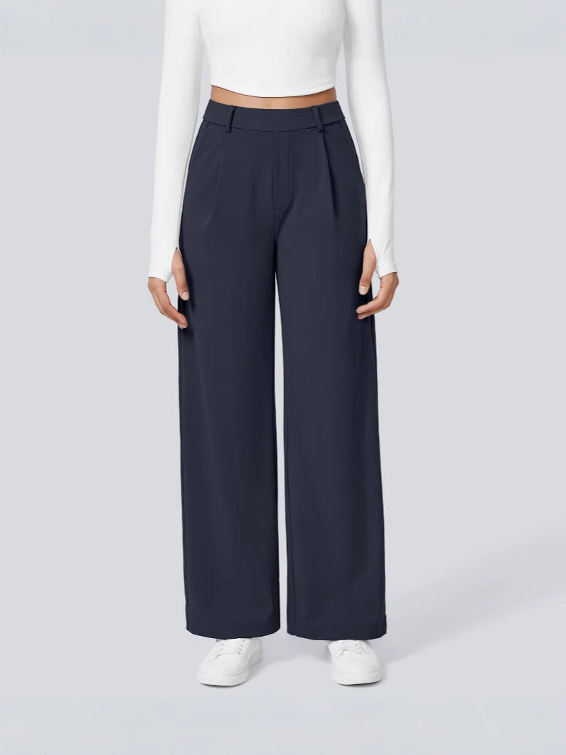 Amazon 2025 autumn new women's cross-border fashion casual solid color pocket loose fit suit pants - versatile and stylish