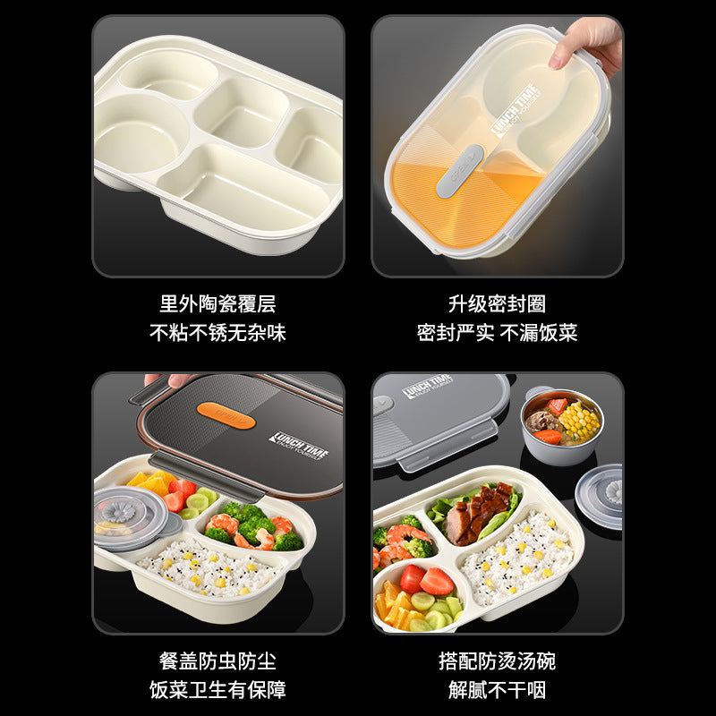 316 ceramic coated lunch box can be heated in microwave oven, lunch box, office workers bring rice, sealed and divided bento lunch box