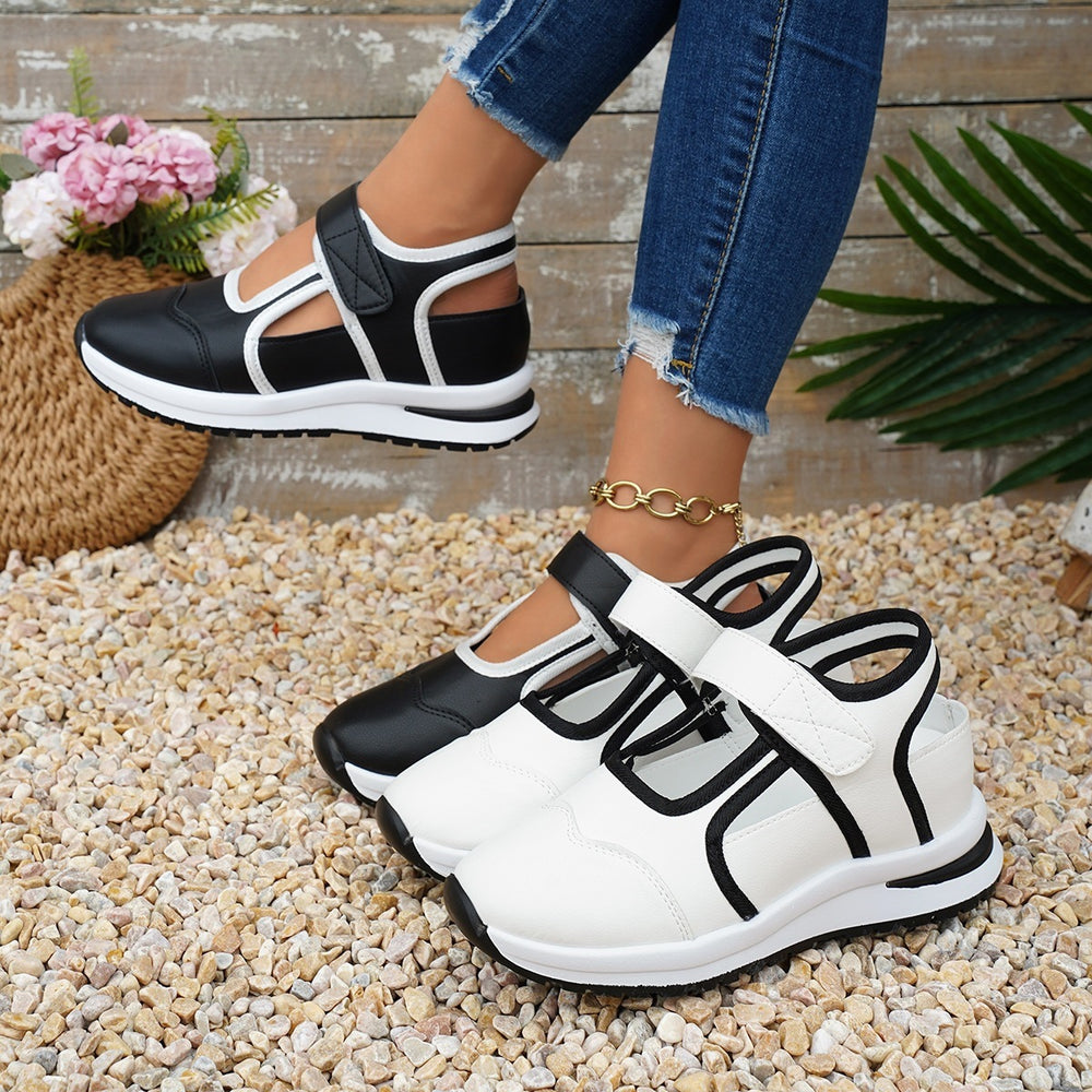 summer new arrival: everyday sporty style, plus size platform sandals with closed toe and open back, chunky sole