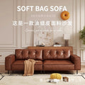 Italian normcore oil wax leather sofa medieval style small apartment living room sofa accessible luxury three or four-person row sofa
