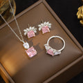 Necklace for women, popular pink zircon, geometric niche style fashion design, titanium steel pendant, elegantsuit collarbone chain